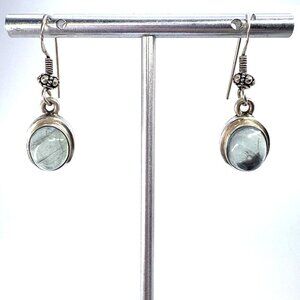 VTG Sterling Silver 925 Green Tourmaline Dangle Earrings Size 1" Length